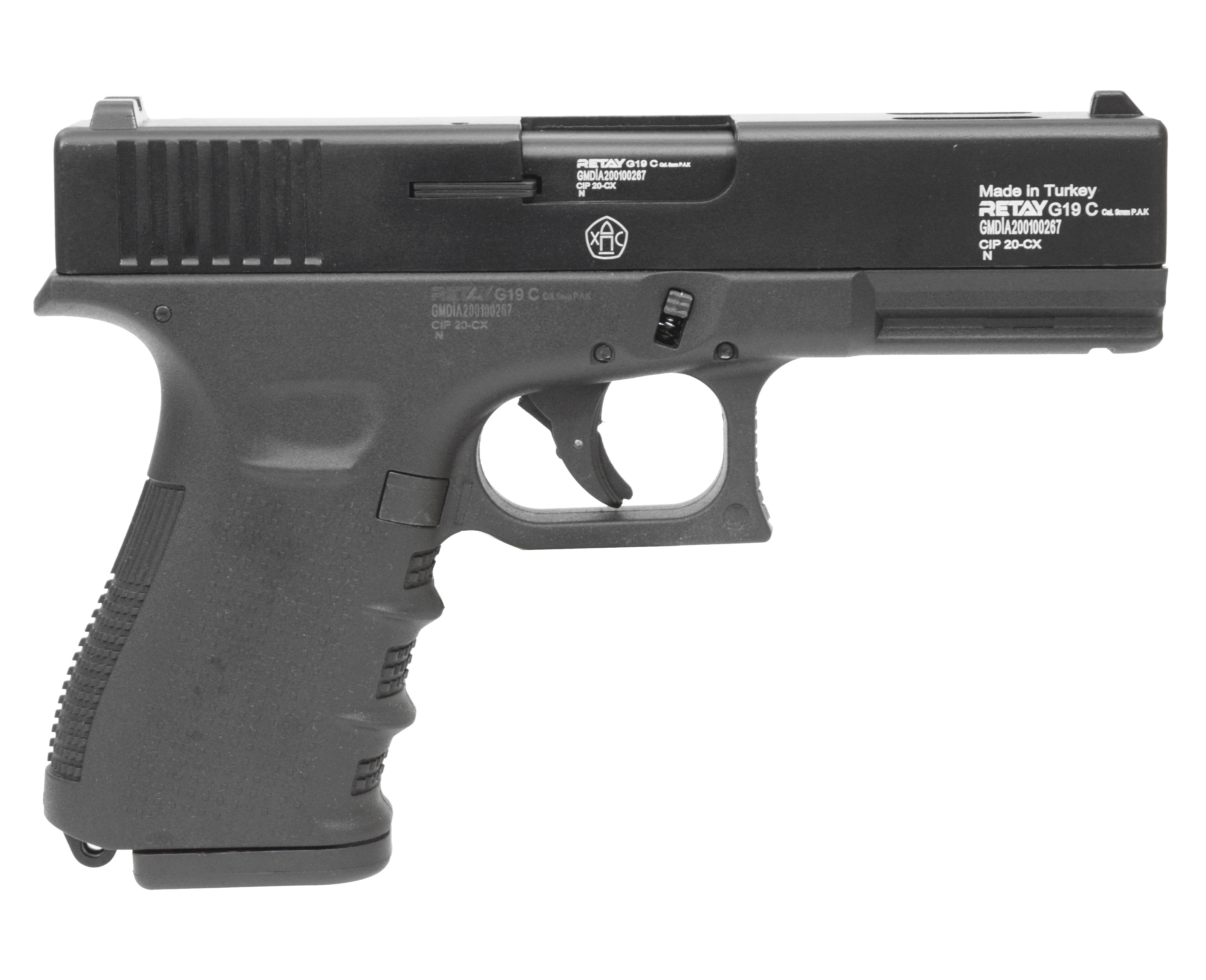 Пистолет охолощенный Retay G19C (Glok 19), к.9мм (никель)